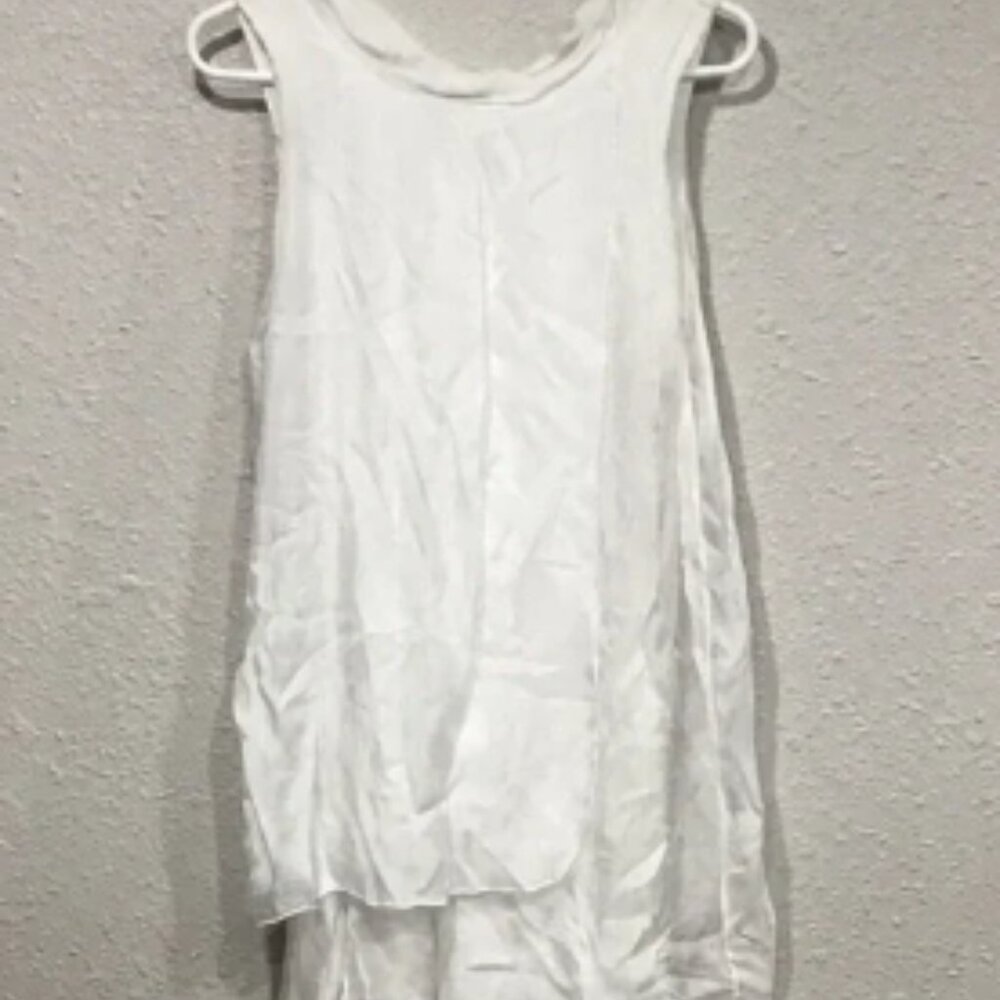 Made in Italy 100% Silk White Tiered Asymmetrical Tank Top Tie Back Accent OS